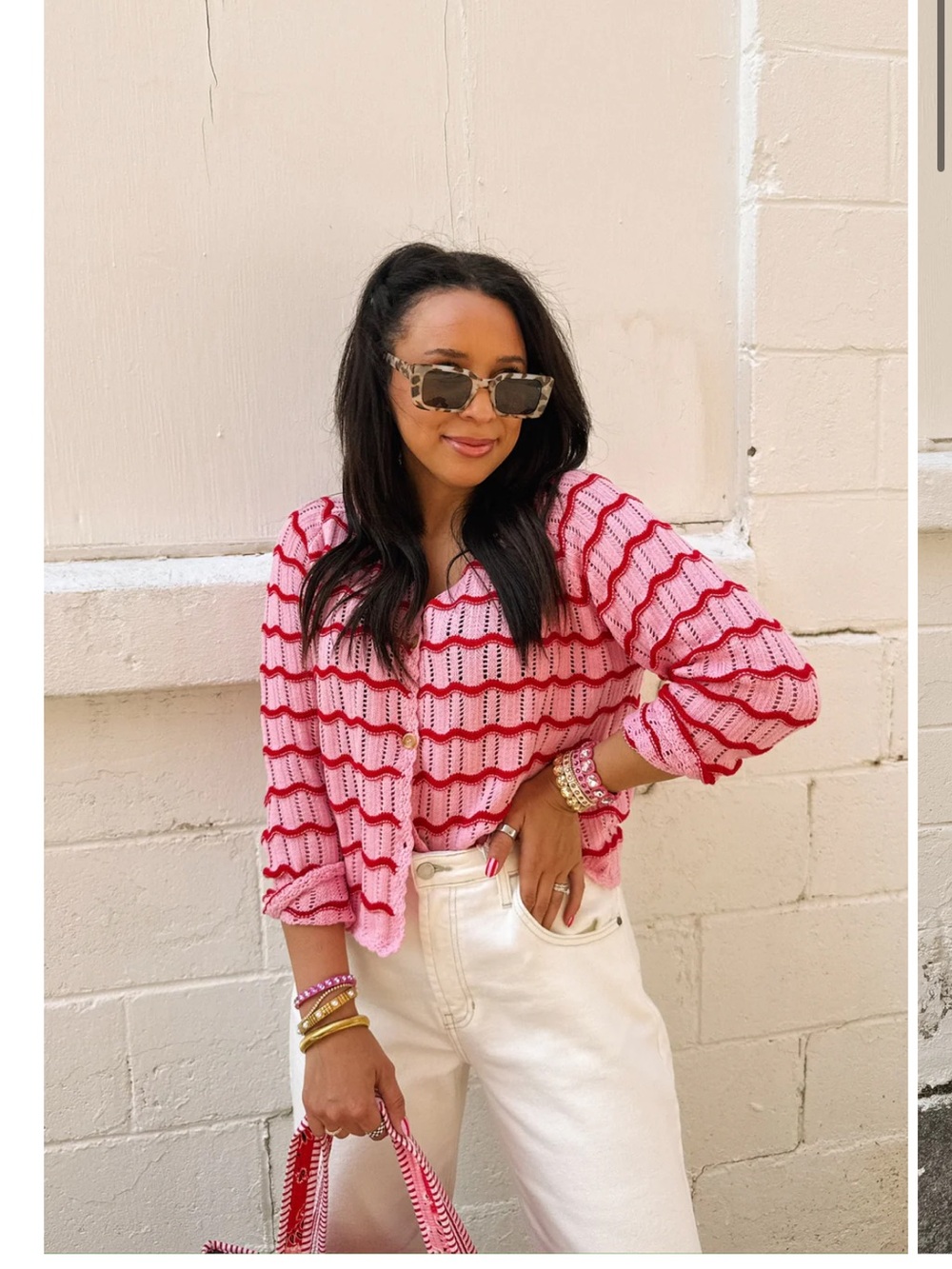 Pink Striped Knit Cardigan - Women's Lightweight Button-Up